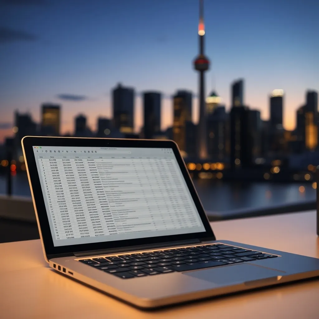 A blurred cinematic shot of the Toronto skyline at dusk with